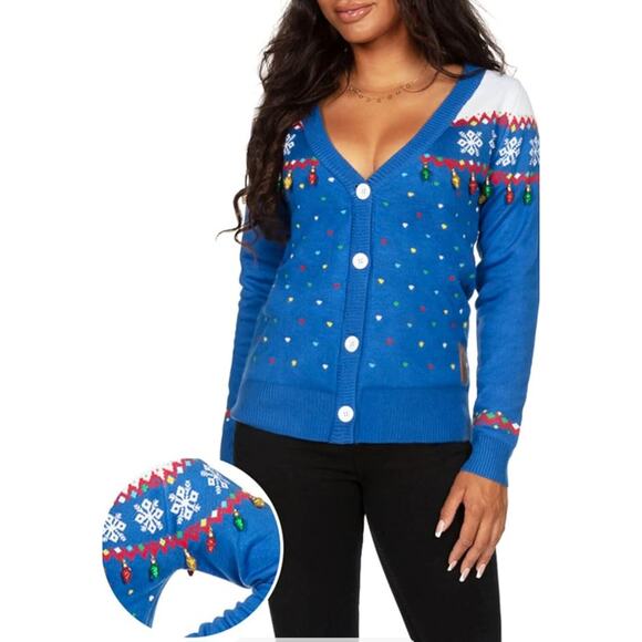 Tipsyrlves Blue Christmas Light Sweater Cardigan Size 3XL NWT - Picture 3 of 4